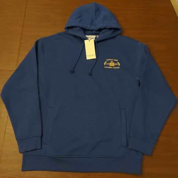 Scotch & Soda Embroidered Graphic Relaxed Fit Fleece Hoodie Blue Men's Size L - Picture 1 of 5